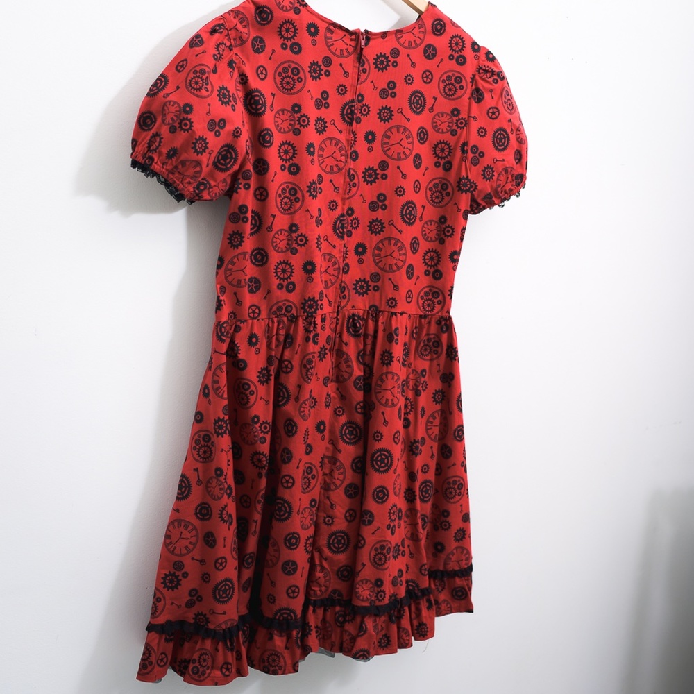 Whimisigoth Hot Topic Clock Lace Red Black Bright Dress XL - Picture 9 of 16